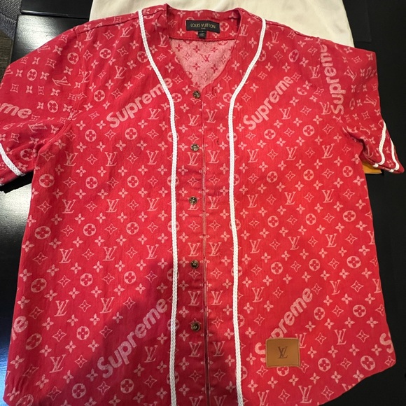 Supreme x Louis Vuitton Jacquard Denim Baseball Jersey size Large Red